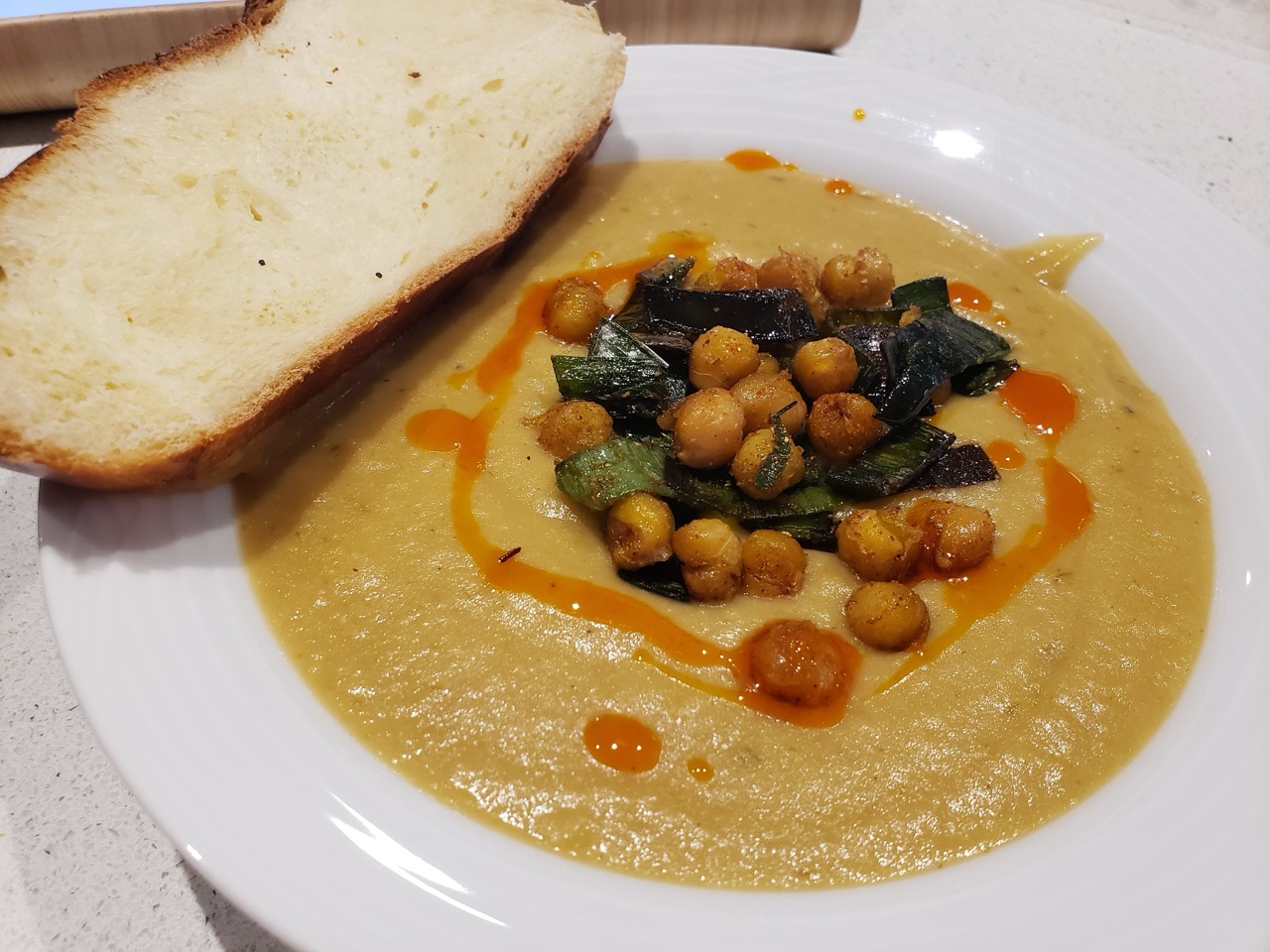 Potato, leek, and chickpea soup