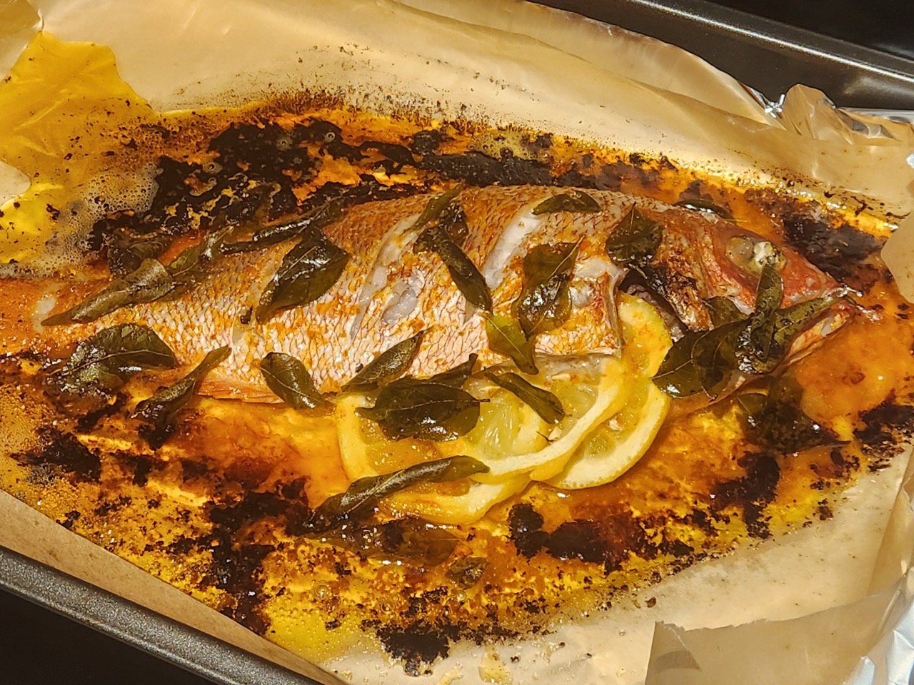 Whole roasted fish with brown butter sambal