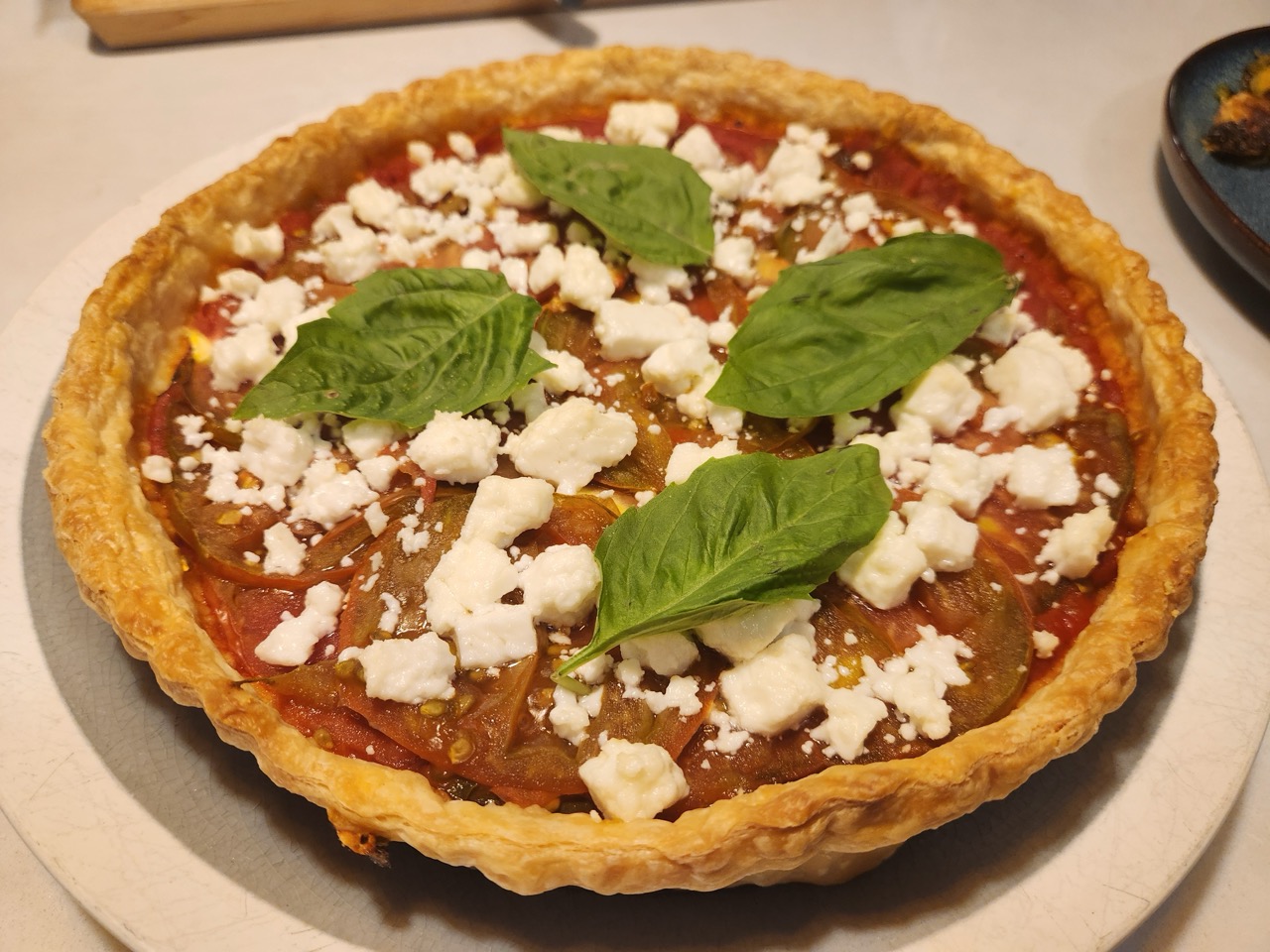 Tomato, goat's cheese, and basil tart
